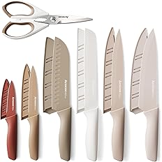 Astercook Knife Set, 13 Pieces Kitchen Knives Set with Healthy Anti-Rust Coating, Dishwasher Safe, Stainless Steel Chef Knife