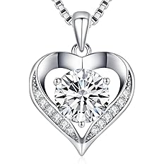 BAUBELLA Moissanite Necklace for Women, 1-3 Carat Heart Pendant Engraved I LOVE YOU, Birthday Gifts for Women Girlfriend, Ann