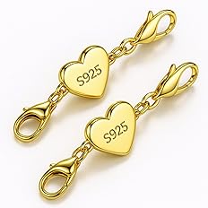 AEHTERIS 925 Sterling Silver Necklace Chain Extender with Heart Magnetic Clasp Strong Closure Bracelet Helper for Women (Gold