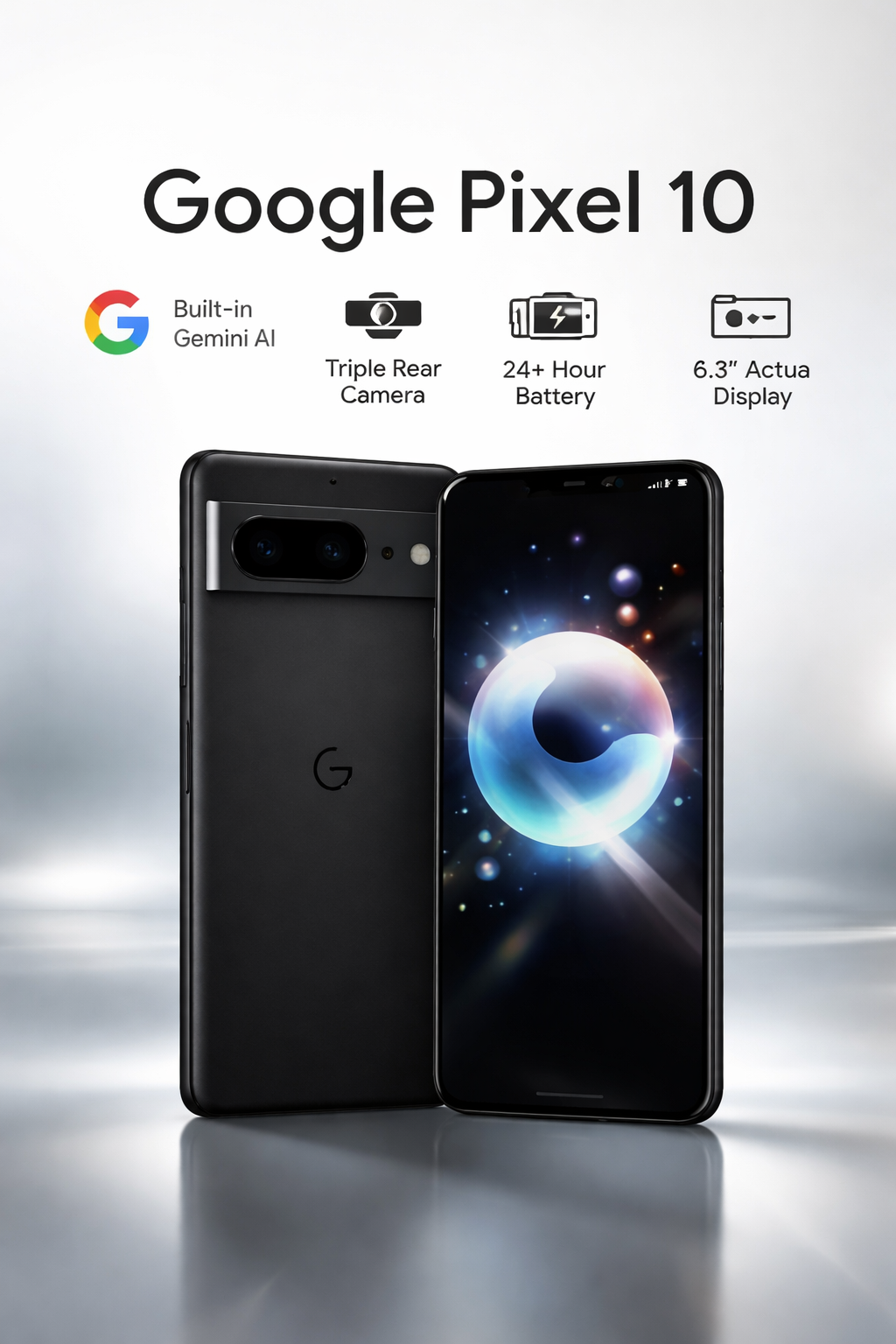 Google Pixel 10 - Unlocked Android Smartphone - Gemini AI Assistant - Advanced Triple Rear Camera, Fast-Charging 24+ Hour Battery, and 6.3" Actua Display - Obsidian - 128 GB (2025 Model)